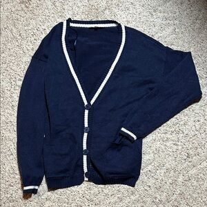 Pink Republic Navy Blue Cardigan with White Trim